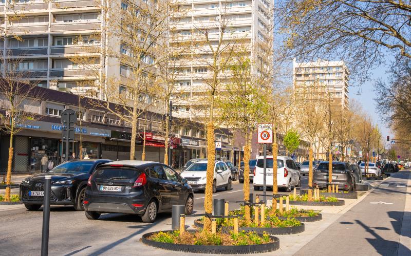 Photographie de l'avenue Gabriel-Péri au printemps.  - Agrandir l'image, fenêtre modale